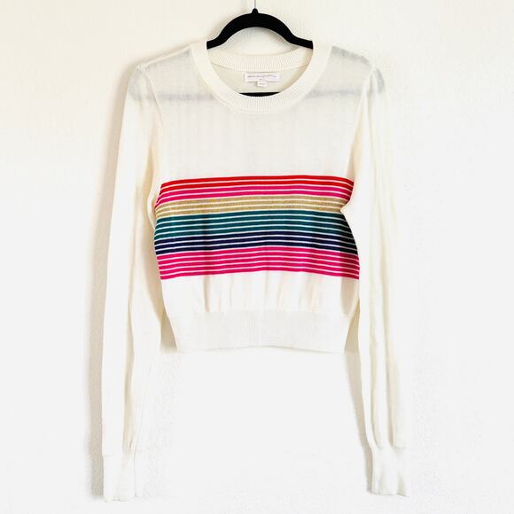 Spiritual Gangster Size S Women's Nikki Rainbow-Striped Sweater Ivory Cropped - Picture 2 of 10